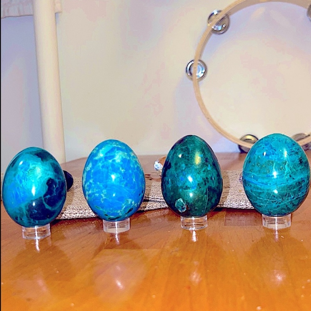 💎 RARE 💎 CHRYSOCOLLA, MALACHITE & AZURITE Carved Eggs w/ incredible detail